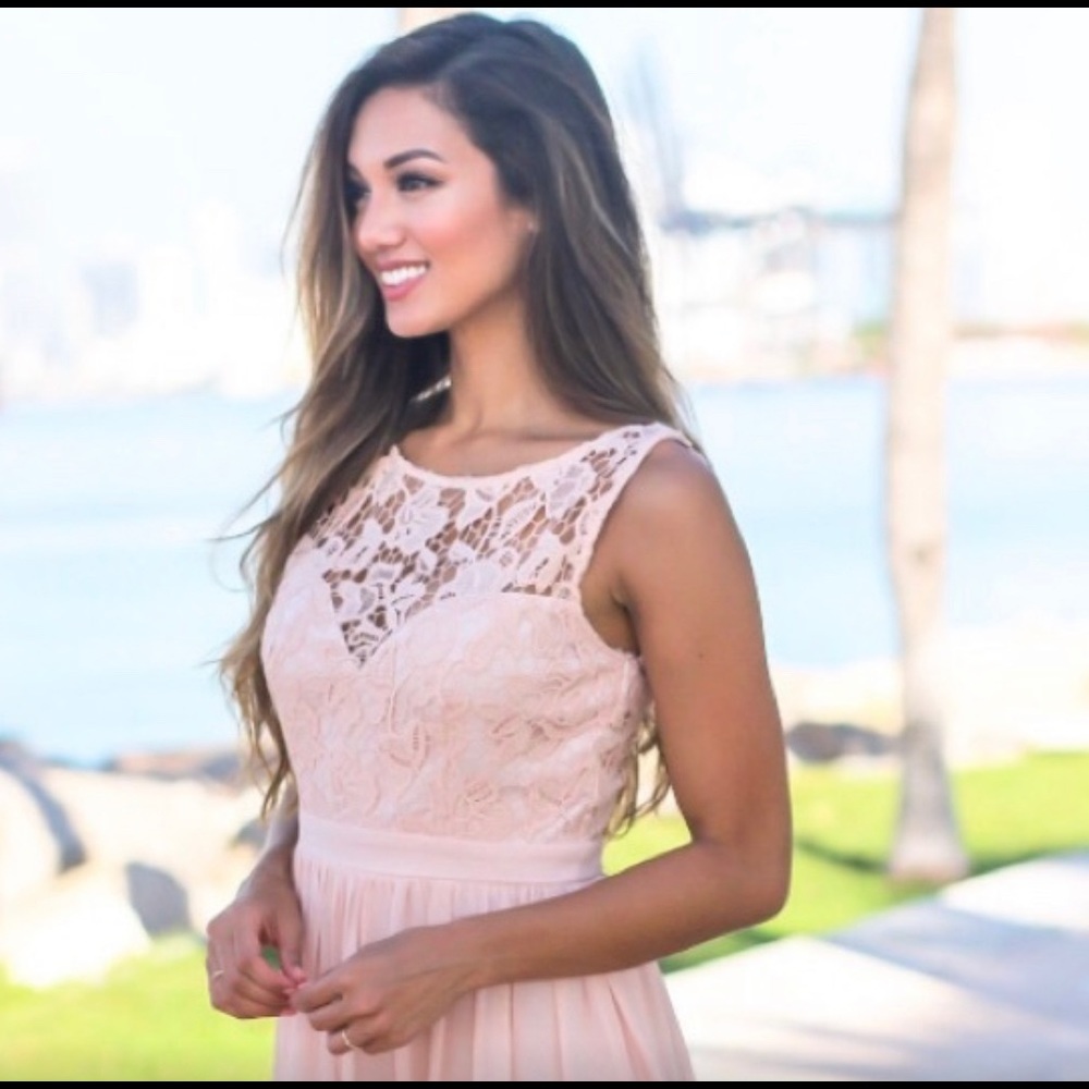 NWT beautiful blush long gown with lace bodice